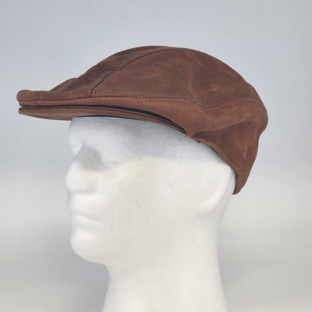 Leather Newsboy Cap Mens Small Medium Cabbie Driver Hat Made in USA Classic Y2K - Picture 3 of 13